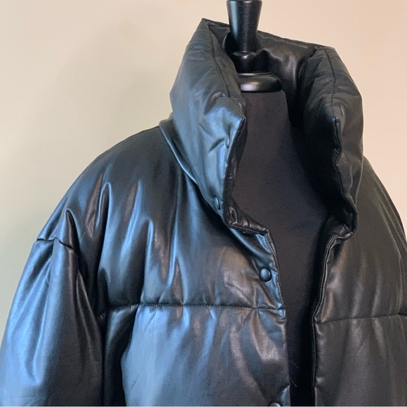 AVEC LES FILLES Black Faux Leather Puffer Jacket Size XL - Picture 6 of 14
